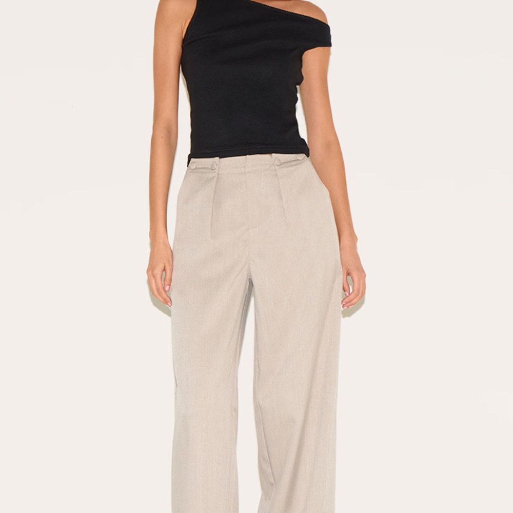 GREY ADJUSTABLE WAISTBAND DETAIL TAILORED PANTS